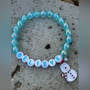 Christmas BELIEVE Snowman beaded bracelet
